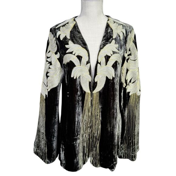 RARE Chasing Unicorns Movin’ Moving On Up Silk Velvet Jacket Olive Green Large - Picture 5 of 14